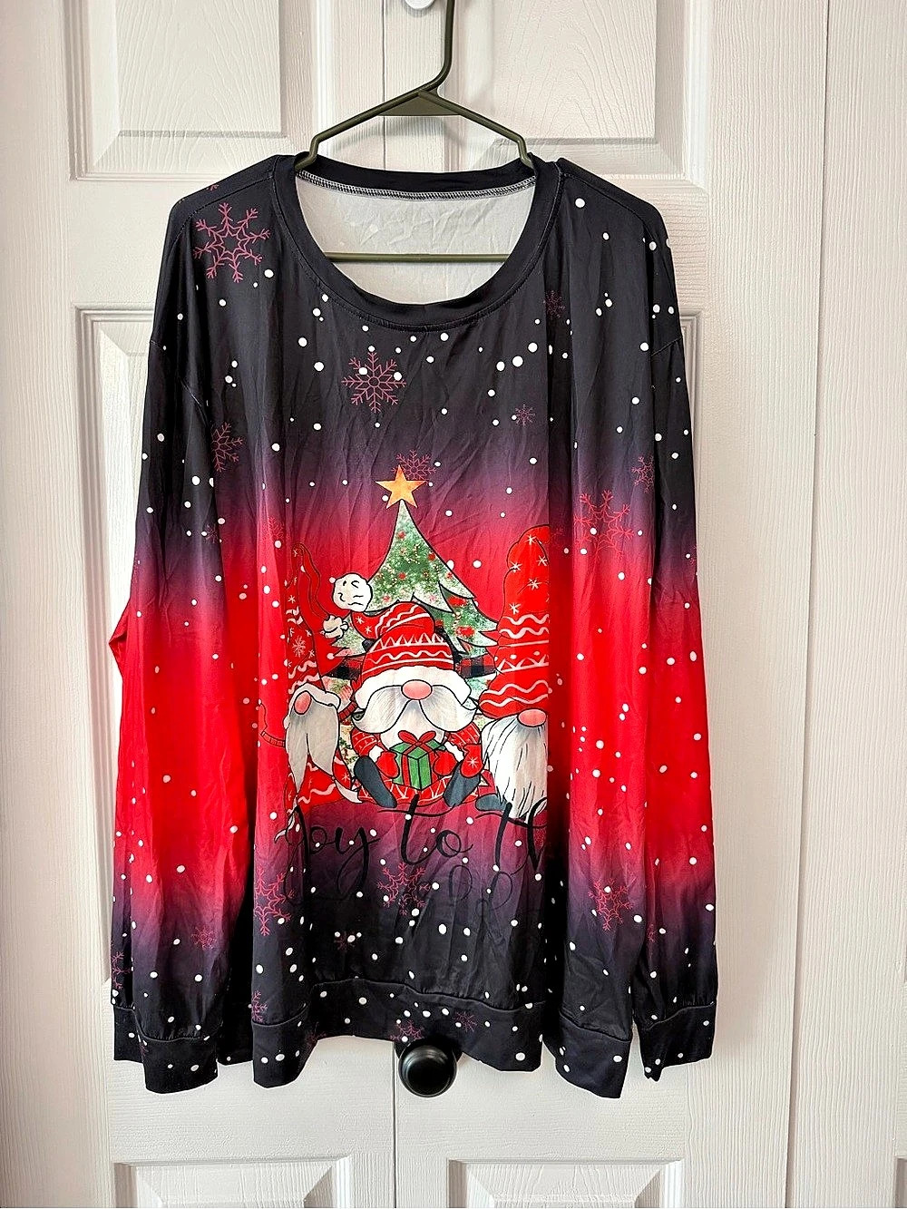 Woman’s Christmas Gnome Santa Print Long Sleeve Blouse